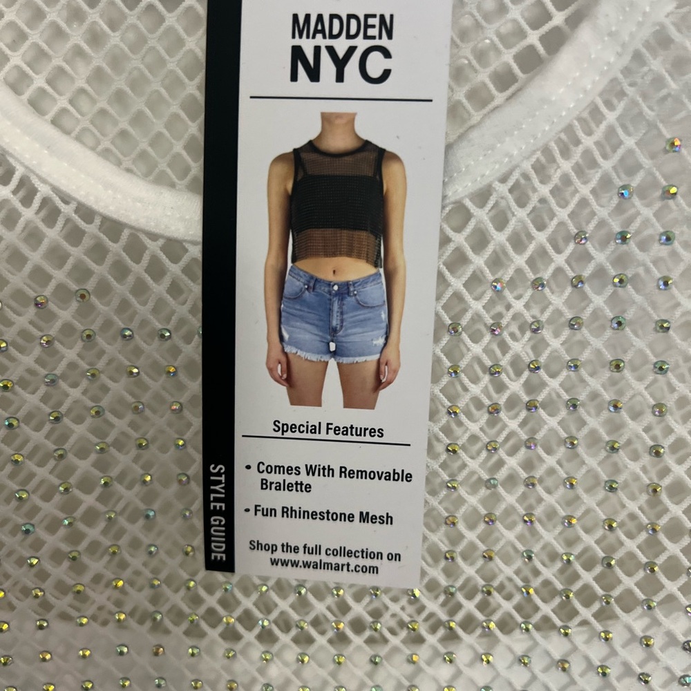 Madden NYC Juniors Plus Rhinestone Mesh Tank Top NWT - Picture 10 of 10